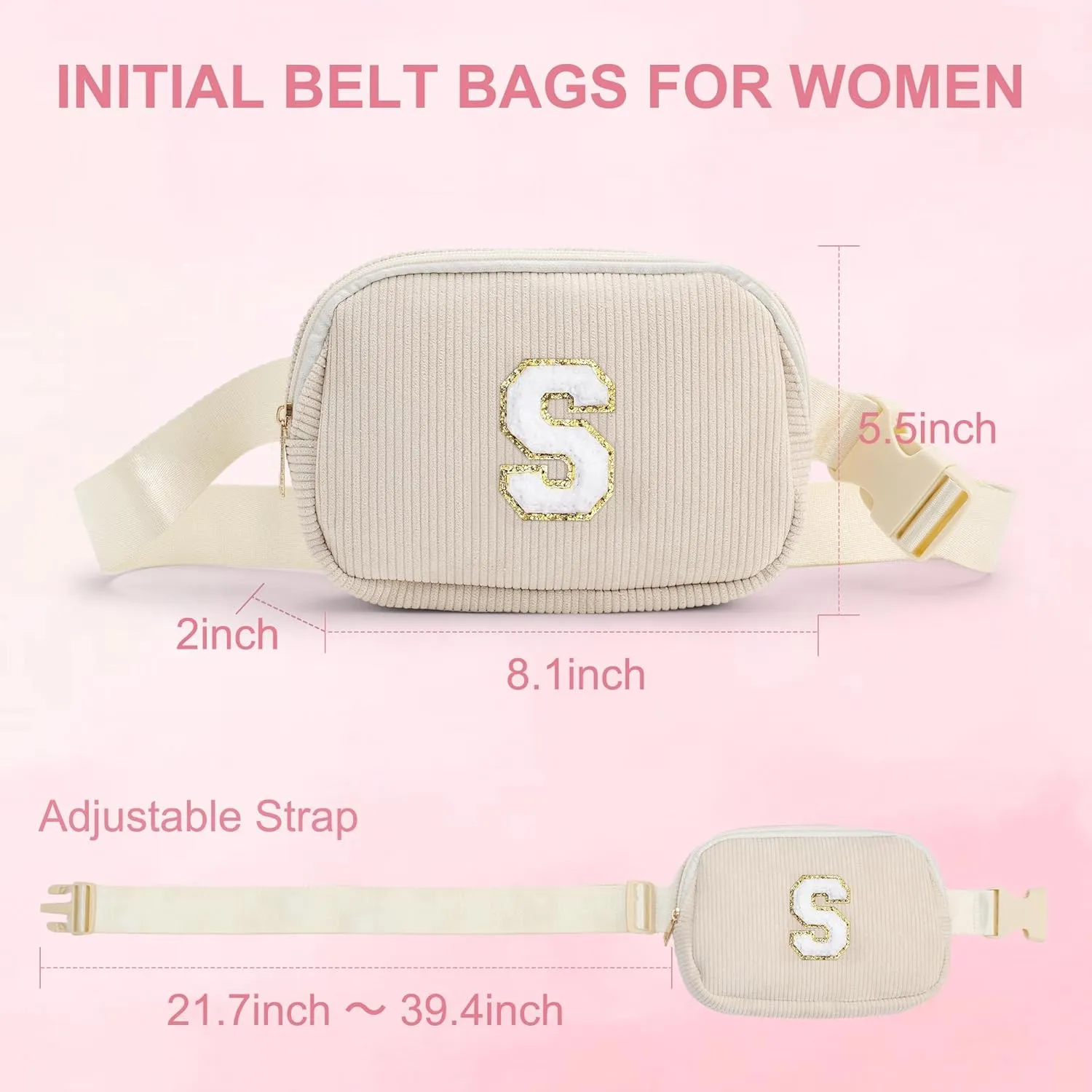 YOOLIFE Teen Girl Gifts Trendy Stuff, Belt Bag for Girls Kids, Birthday Gifts for Sister Daughter Teenage Girls Gift Monogram Small Pink Belt Bag Fanny Pack Crossbody Bags for Teens Girl Kids (Pink P)