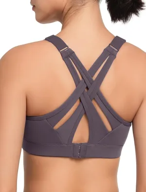 Yvette Sports Bra High Impact Adjustable Criss Cross Back, Full Support for Large Bust No Bounce