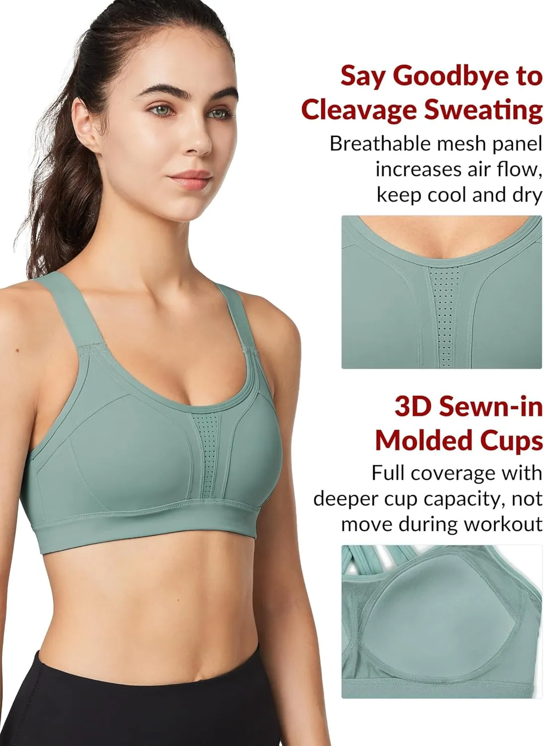 Yvette Sports Bra High Impact Adjustable Criss Cross Back, Full Support for Large Bust No Bounce