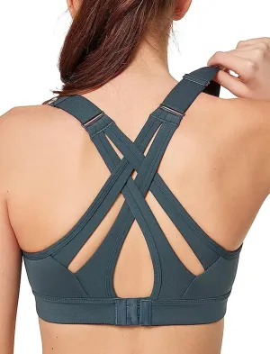 Yvette Sports Bra High Impact Adjustable Criss Cross Back, Full Support for Large Bust No Bounce