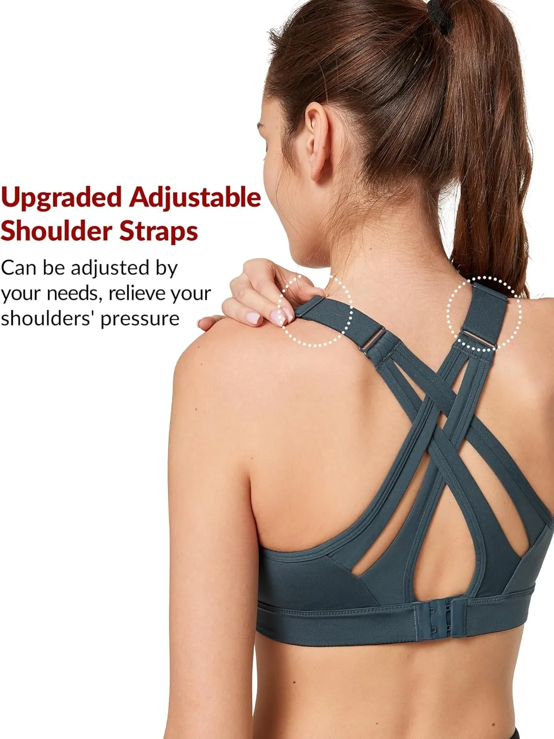 Yvette Sports Bra High Impact Adjustable Criss Cross Back, Full Support for Large Bust No Bounce