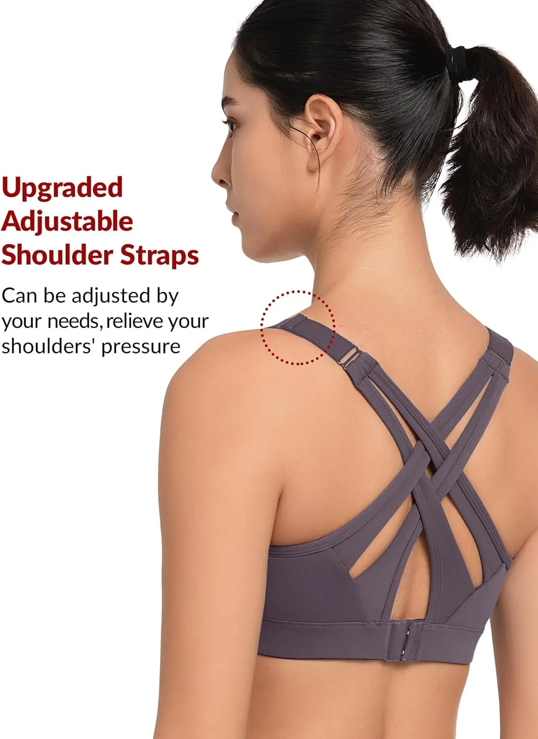 Yvette Sports Bra High Impact Adjustable Criss Cross Back, Full Support for Large Bust No Bounce