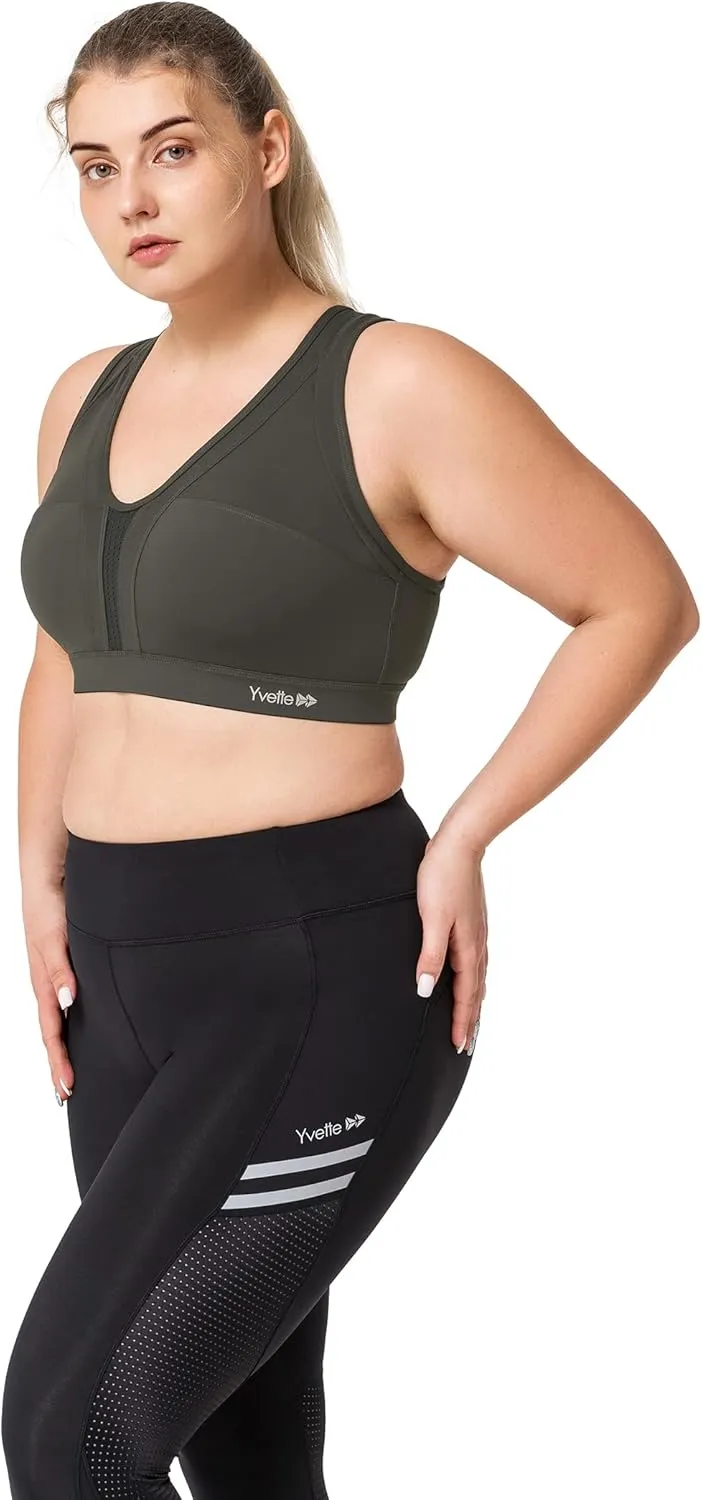 Yvette Women High Impact Sports Bras Criss Cross Back Sexy Running Bra for Plus Size