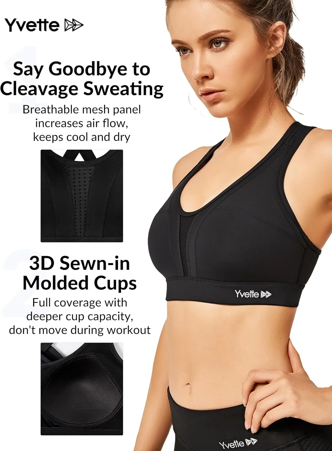 Yvette Women High Impact Sports Bras Criss Cross Back Sexy Running Bra for Plus Size