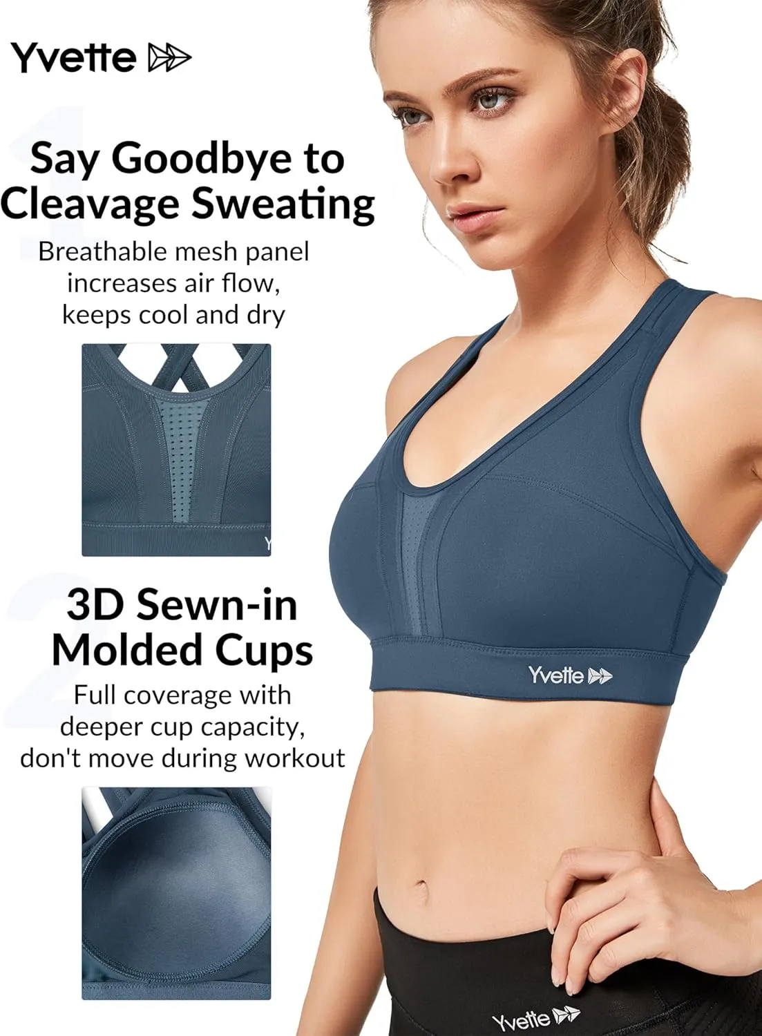 Yvette Women High Impact Sports Bras Criss Cross Back Sexy Running Bra for Plus Size