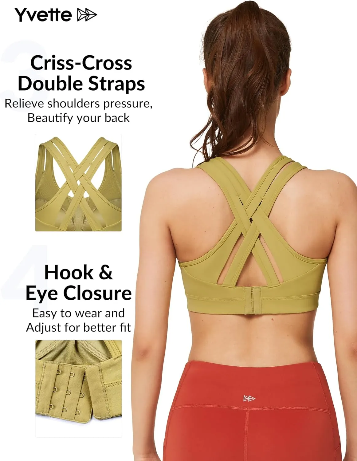 Yvette Women High Impact Sports Bras Criss Cross Back Sexy Running Bra for Plus Size