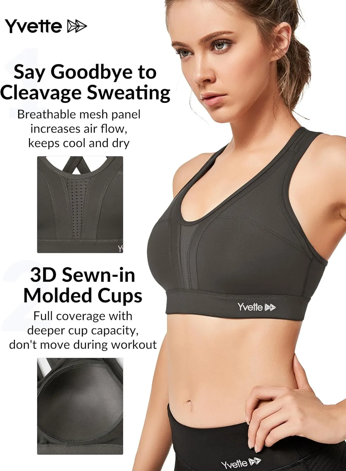 Yvette Women High Impact Sports Bras Criss Cross Back Sexy Running Bra for Plus Size