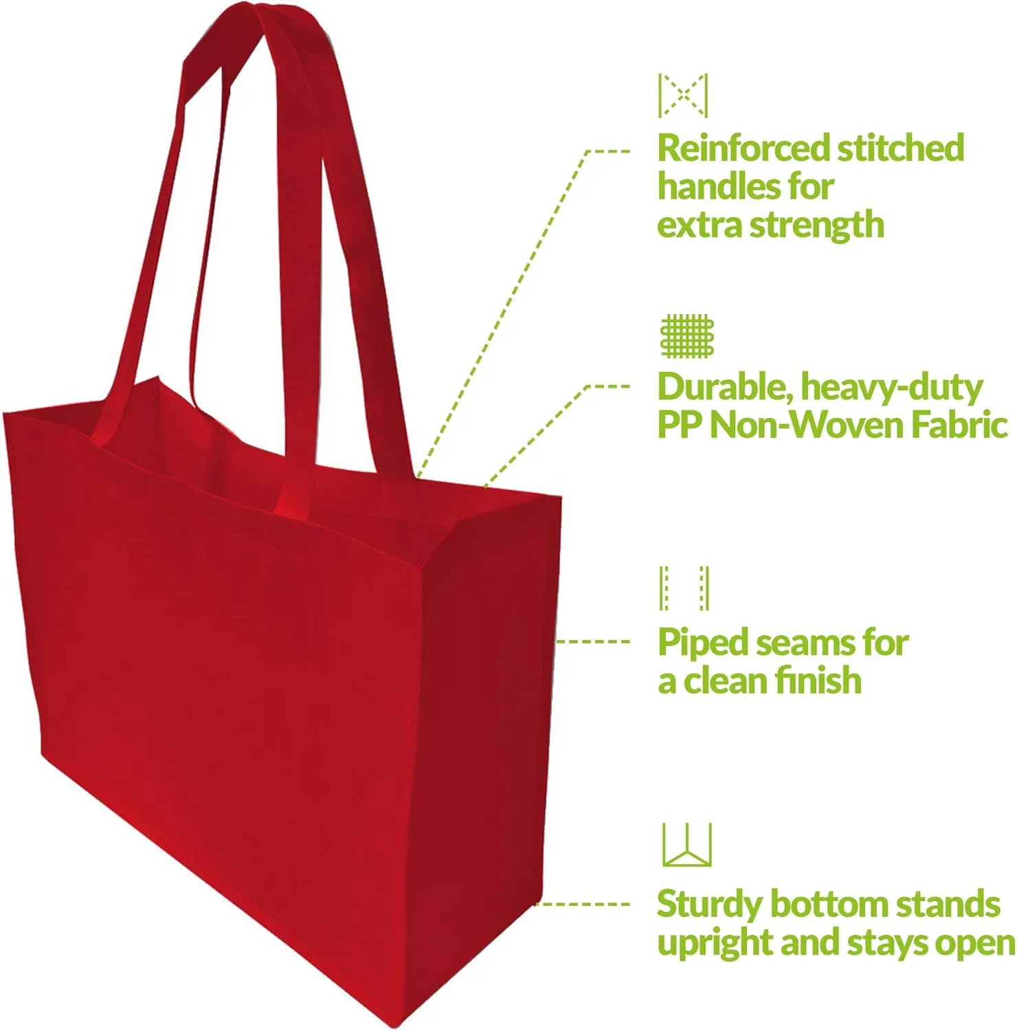 ZENPAC Large Red Gift Bags with Handles, Reusable Fabric Totes for Small Business, Christmas, Valentines, Holidays, Grocery, Bulk, 16x6x12 12 Pack