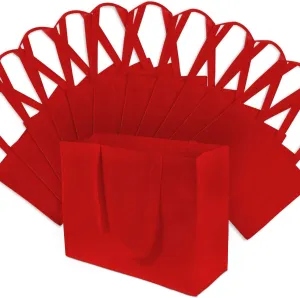 ZENPAC Large Red Gift Bags with Handles, Reusable Fabric Totes for Small Business, Christmas, Valentines, Holidays, Grocery, Bulk, 16x6x12 12 Pack