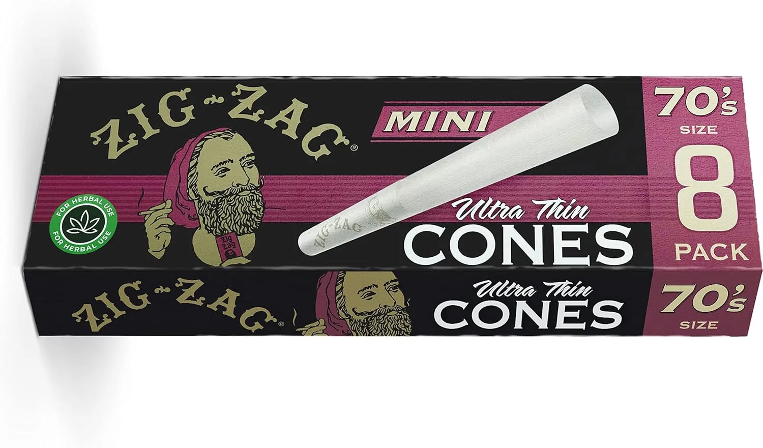 Zig-Zag 70mm Ultra Thin Pre Rolled Cones - 18 Pack (8 Cones per Pack) | Easy Fill, Convenient Carrying | Prerolled