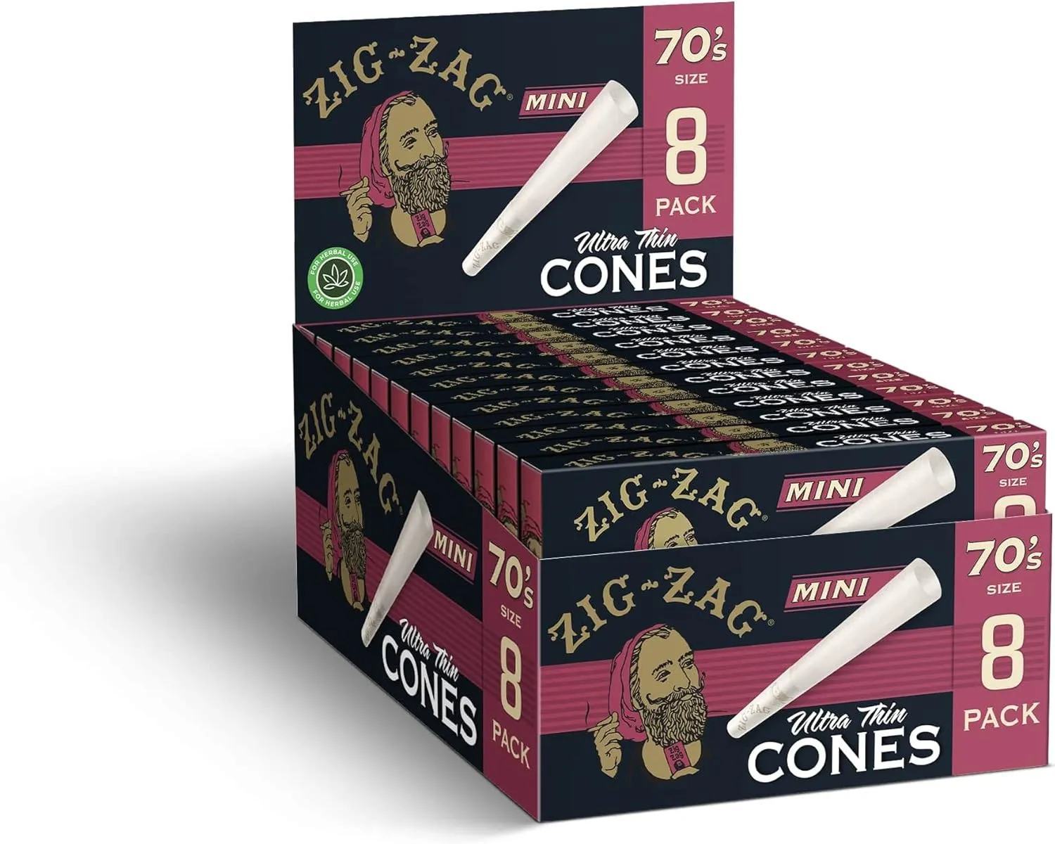 Zig-Zag 70mm Ultra Thin Pre Rolled Cones - 18 Pack (8 Cones per Pack) | Easy Fill, Convenient Carrying | Prerolled