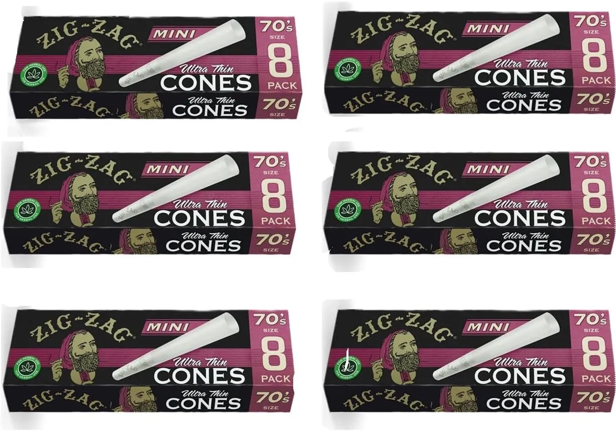 Zig-Zag 70mm Ultra Thin Pre Rolled Cones - Easy Fill & Carry - 6 Pack (8 Cones per Pack)- prerolled