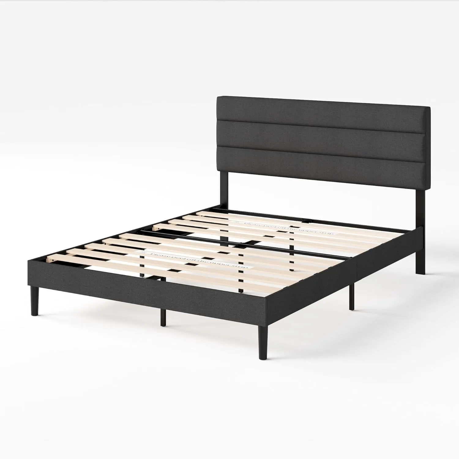 ZINUS Full Piper Upholstered Platform Bed with Horizontal Paneled Headboard, Wooden Slat Support, No Box Spring Needed, Easy Assembly, Eco Friendly Packaging, Dark Grey