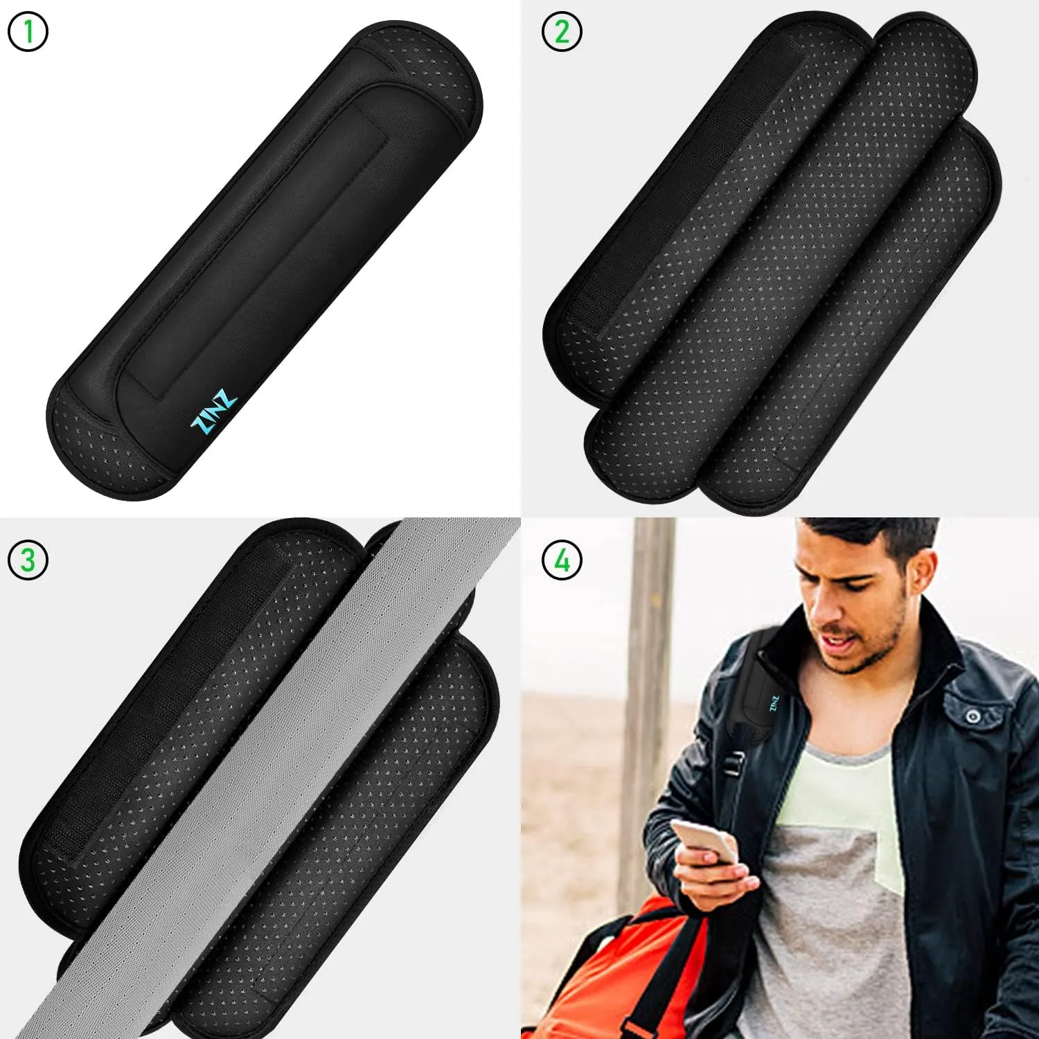 ZINZ Universal Shoulder Pad with Ultra Thick Cushion for Bag Luggage Bag Crossbody, Plus Long & Anti-Slip & Breathable,Black