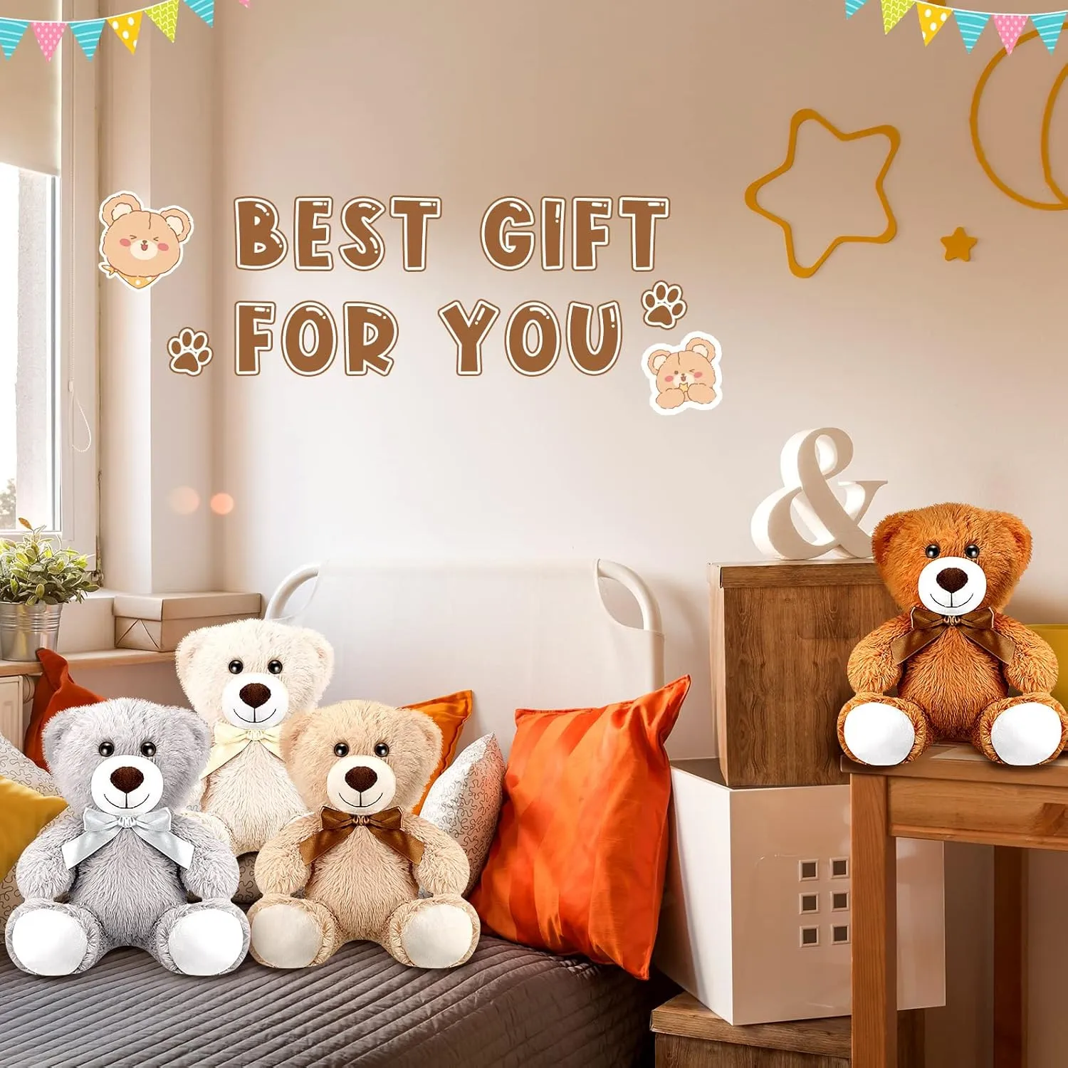 Zomiboo 7 Packs 14 Inch Plush Bear Stuffed Animals Plush Soft Cute Stuffed Dolls Birthday Party Decorations(White, Brown)