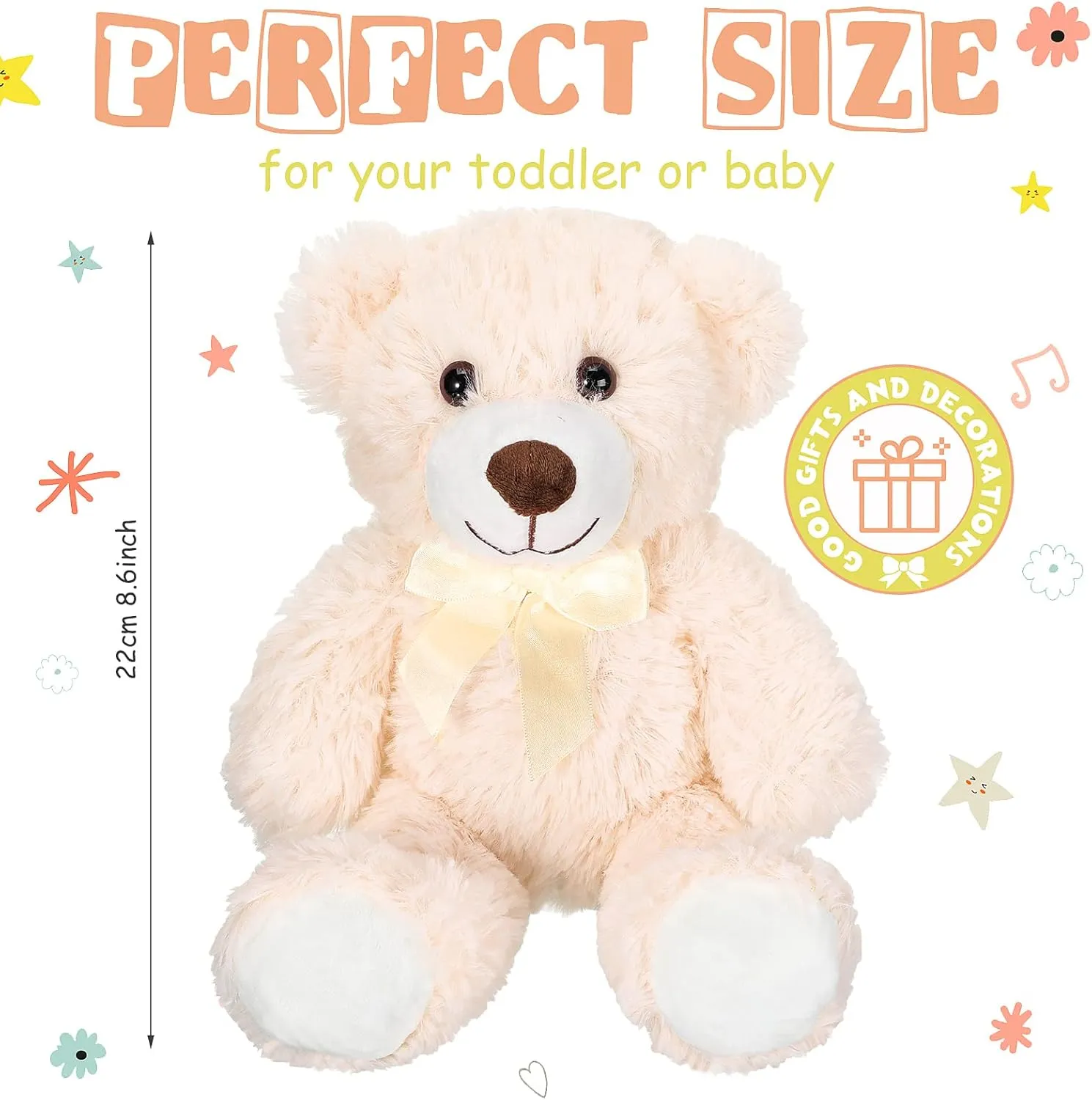 Zomiboo 7 Packs 14 Inch Plush Bear Stuffed Animals Plush Soft Cute Stuffed Dolls Birthday Party Decorations(White, Brown)